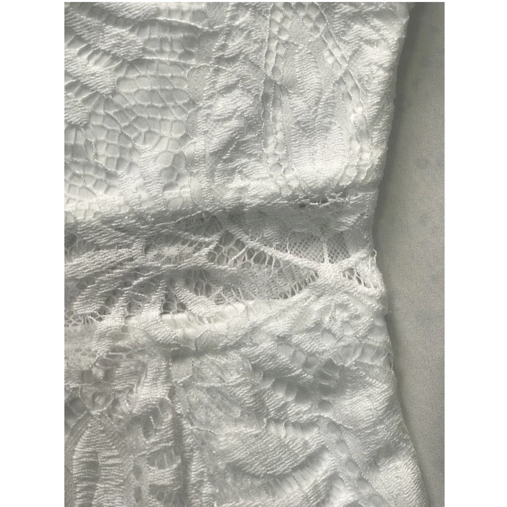 White Elegant Dress Scallop Trim, Zipper Closure Long Sleeve Short, Mini, Lace - Picture 9 of 16